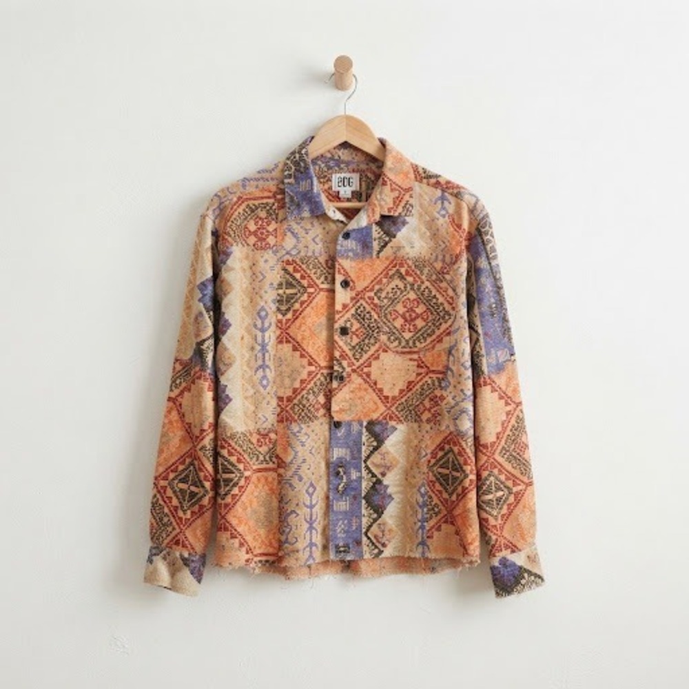 ⁠BDG Urban Outfitters Boho Aztec Patchwork Woven Button Up Shirt Small Indie